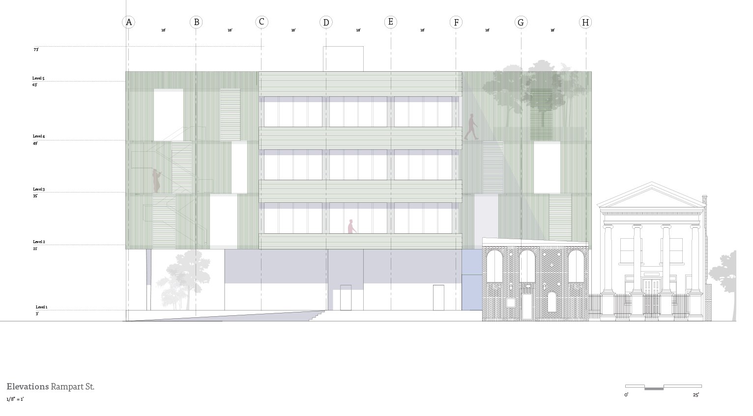 ARCH 3032/ 6032 Spring 2022 Student Work : elevations, Rampart Street