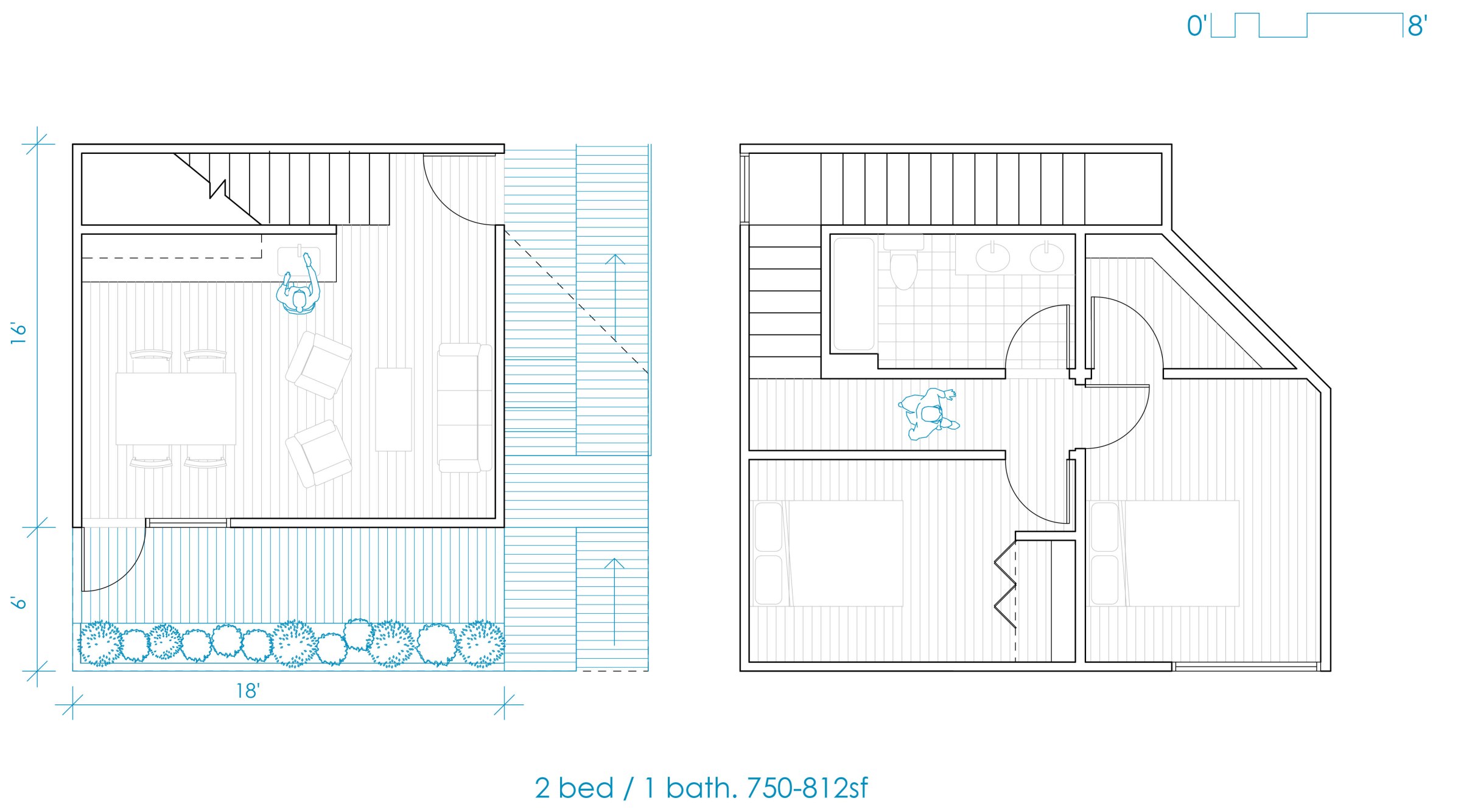 Daniel Tighe's thesis project: 2 bedroom 1 bathroom front floor plan, long