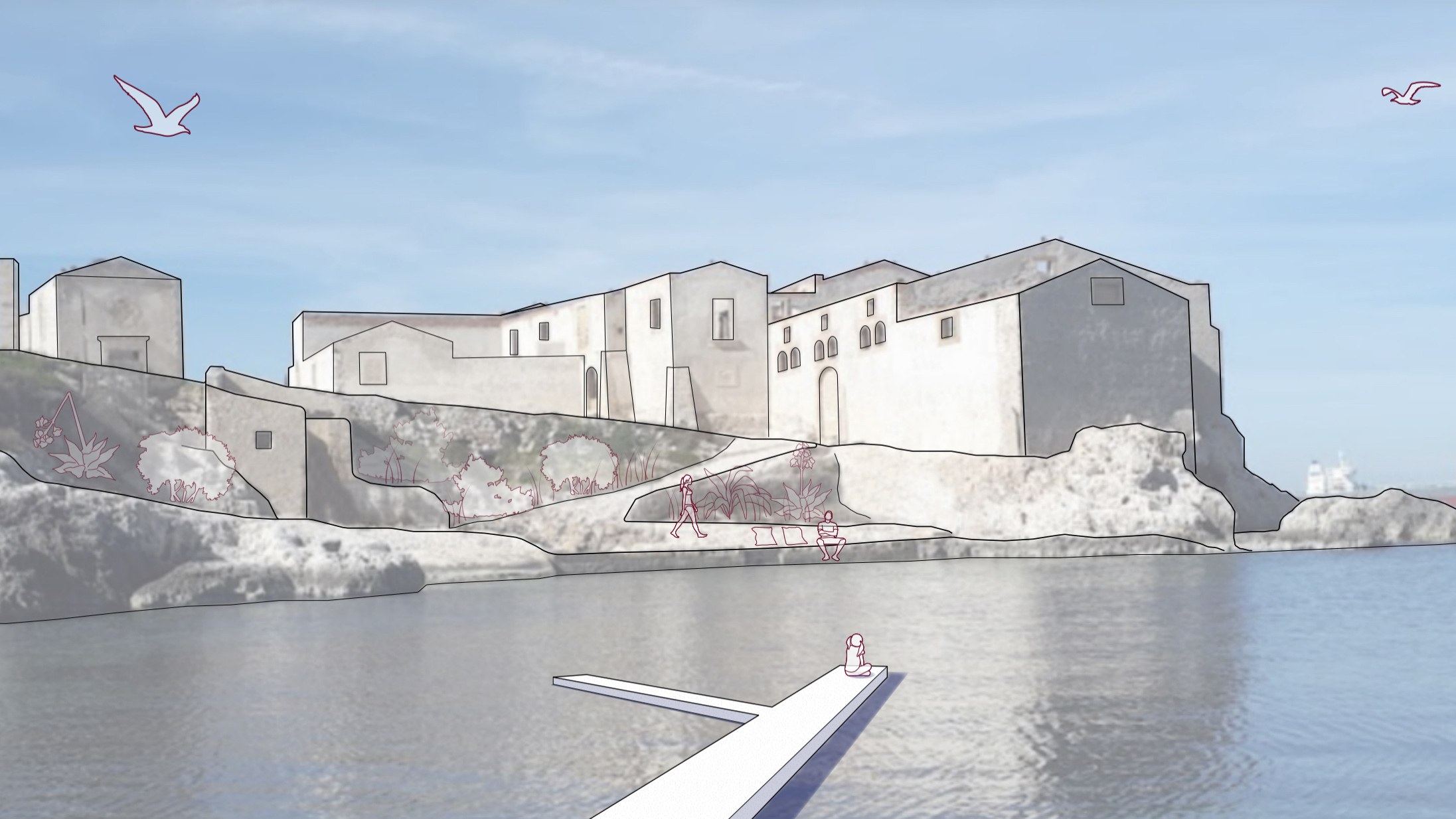 Giuliana Vaccarino Gearty’s Thesis: perspective of tonnara from pier