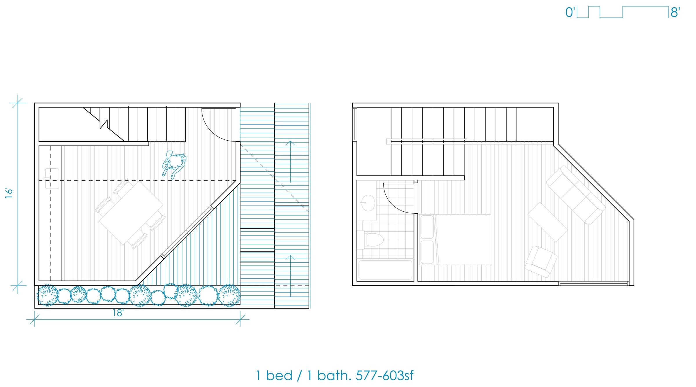 Daniel Tighe's thesis project: 1 bedroom 1 bathroom front floor plan, short