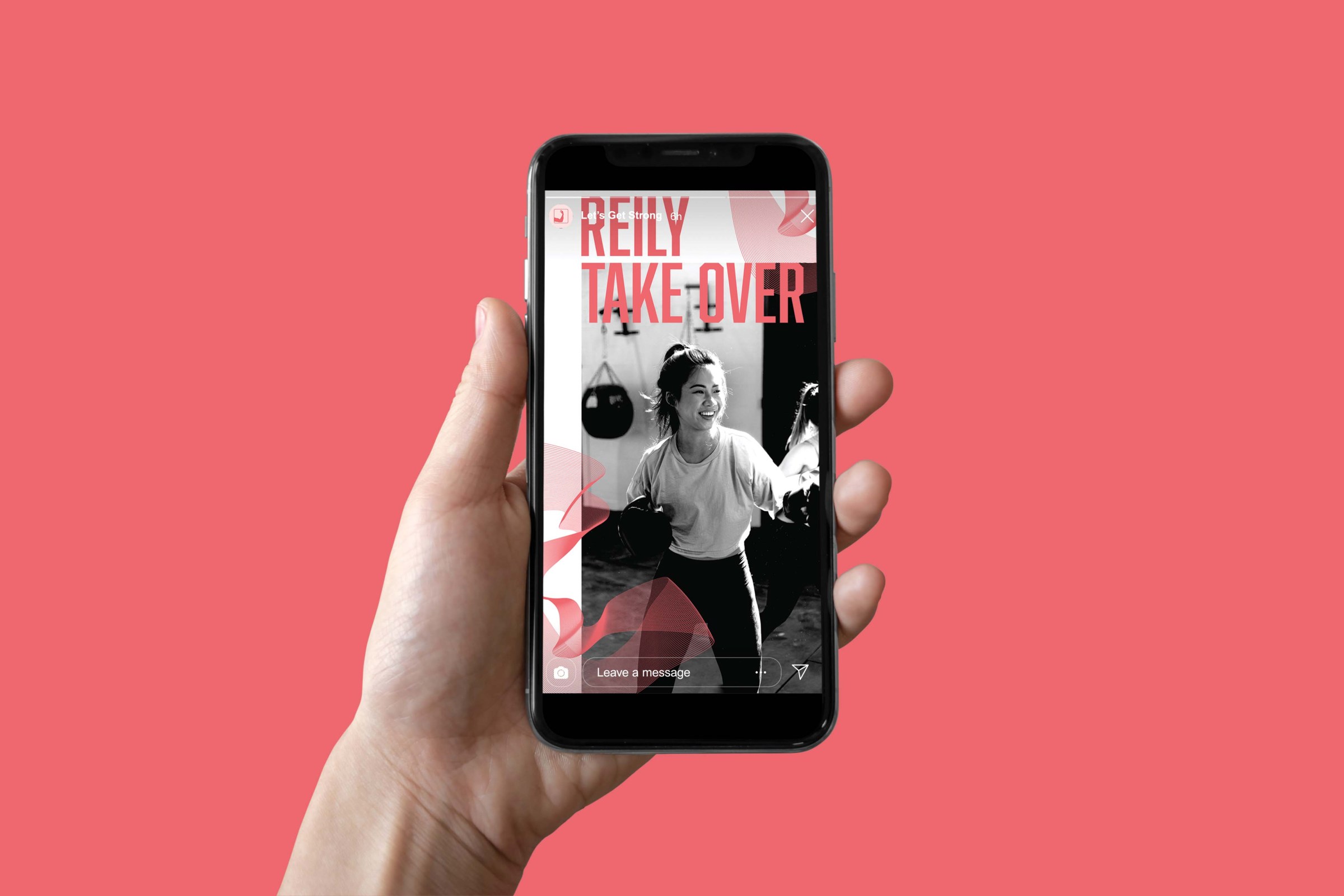 Mockup of Let's Get Strong Reily Takeover Instagram story