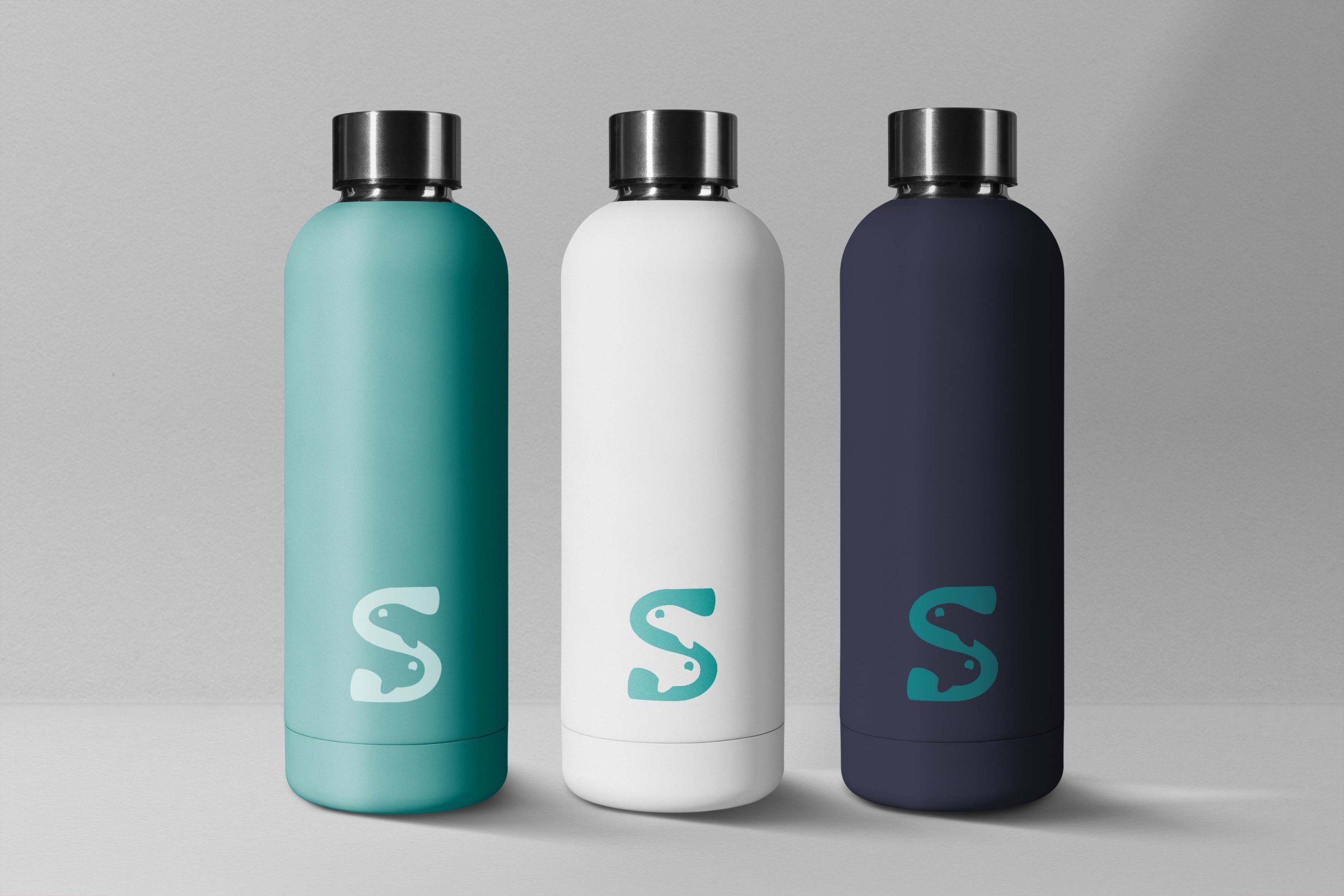 Mockup of water bottles with student-designed "Sea Vision" Logo
