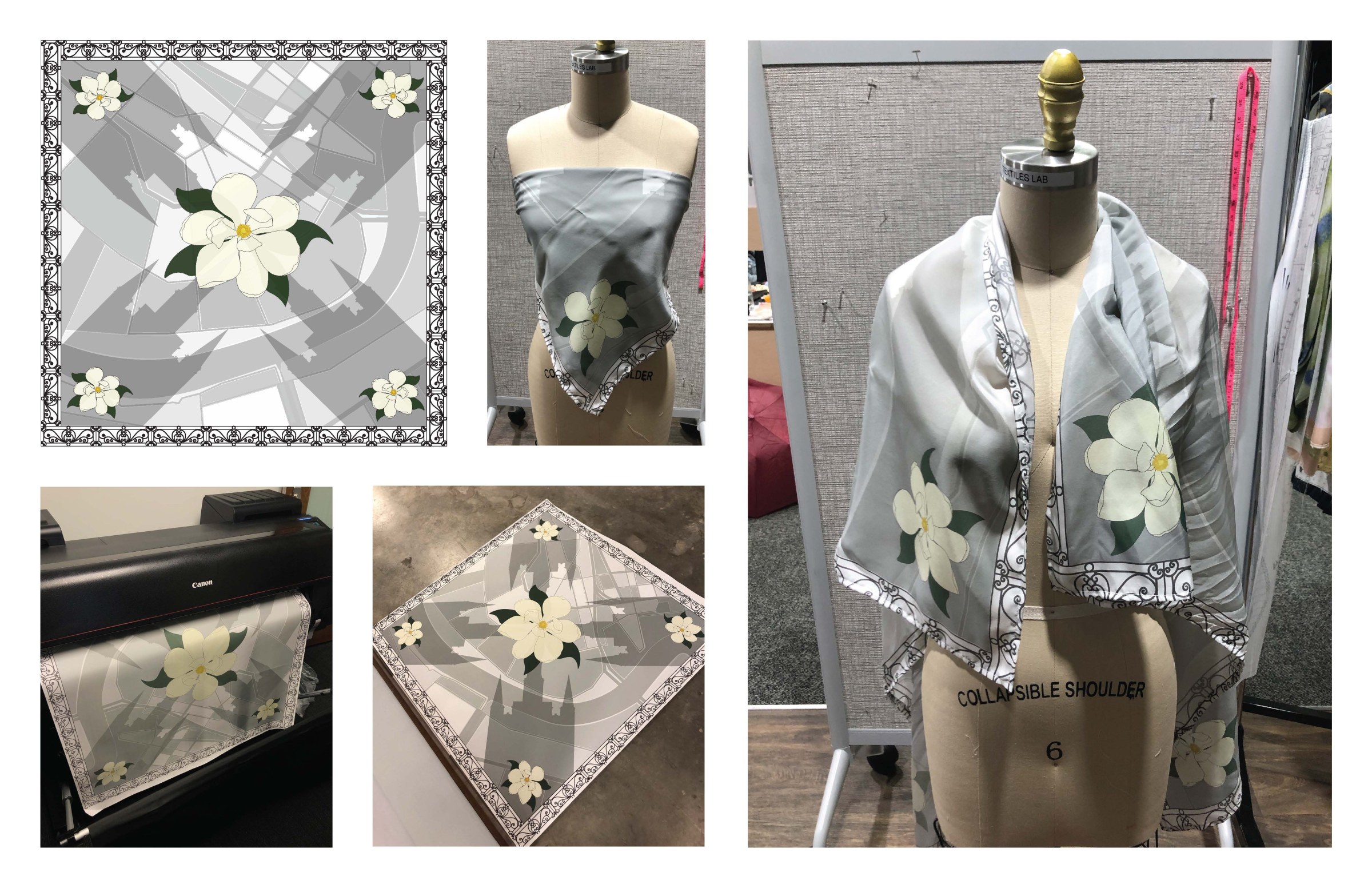 Textile Design Studio student's design process, creating the scarf