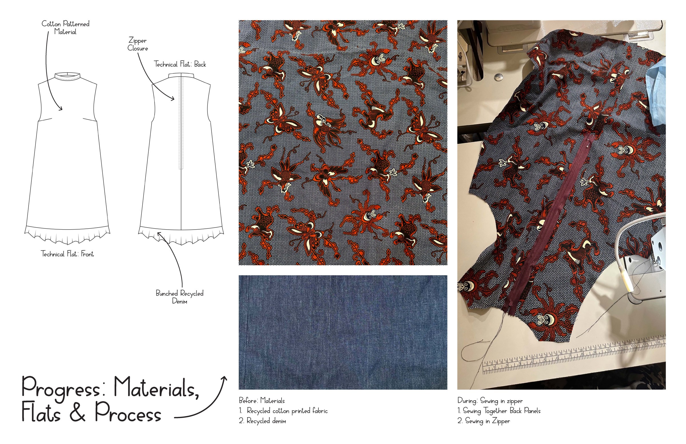 Textile Design Studio student's design progress -- sketches to cloth