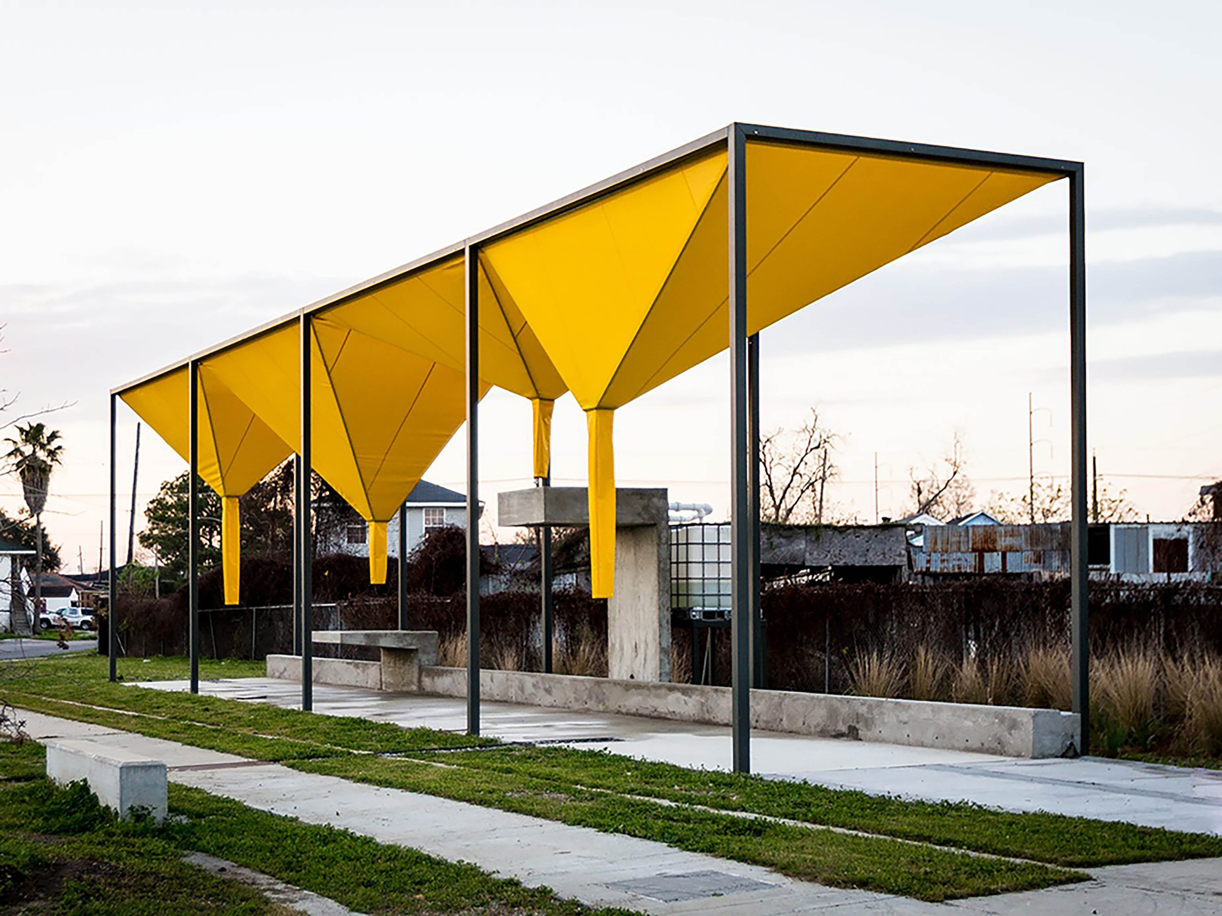 Yellow, geometric pavilion shade