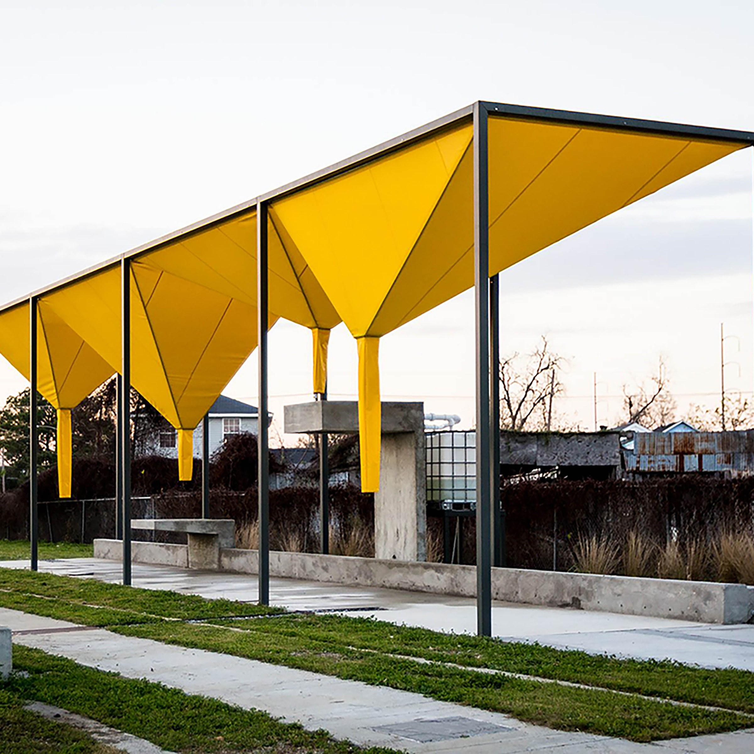 Yellow, geometric pavilion shade 