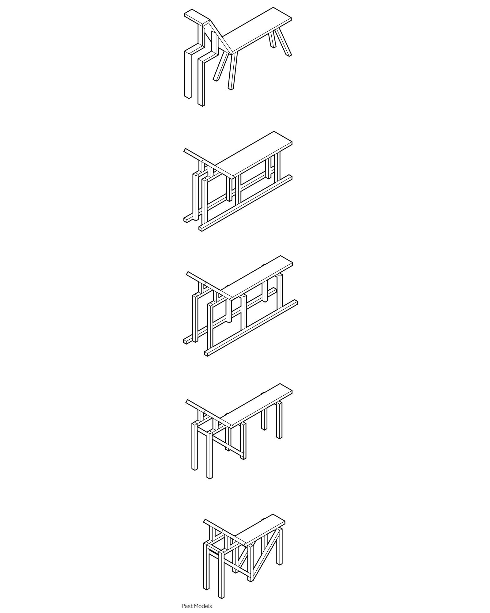 old iterations of a student's reclining bench
