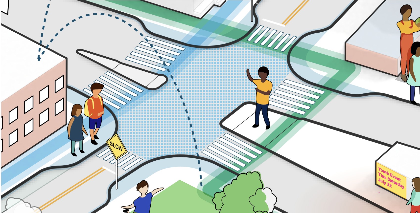 illustration for creating safe routes, streets, and a walkable New Orleans