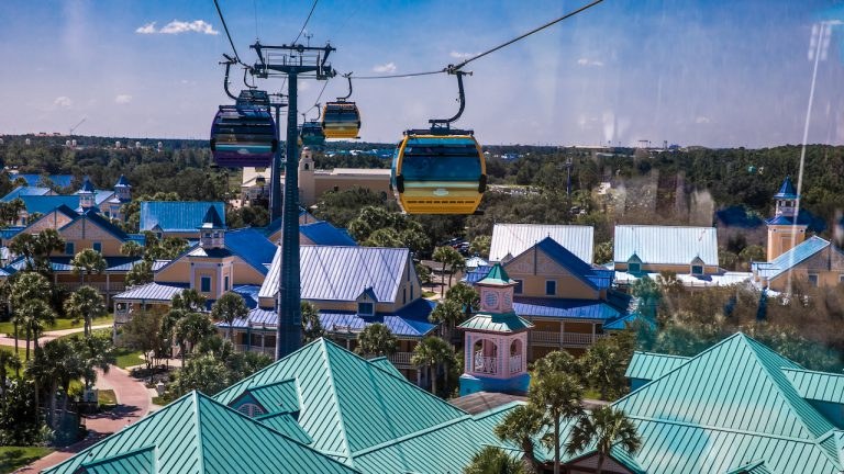 exterior image of the Disney Skyliner in motion