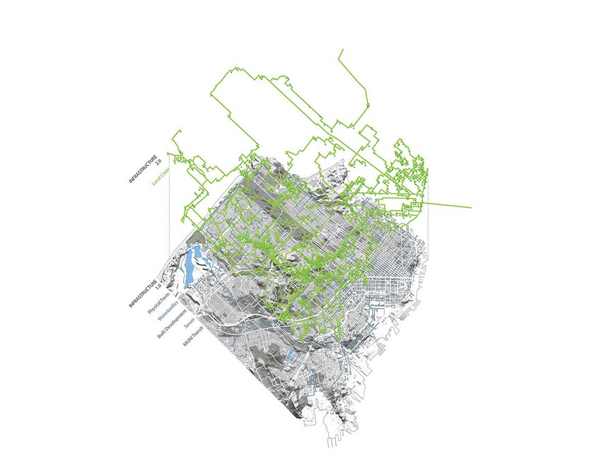 Axonometric map projection of infrastructure 