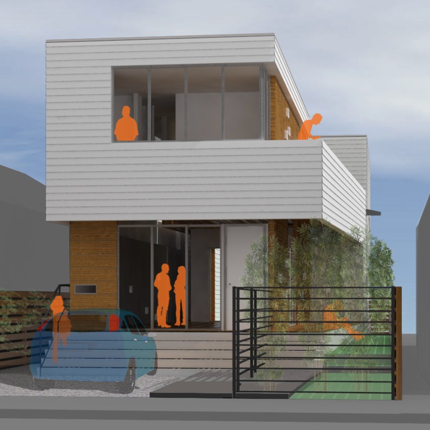 Architecture rendering of a white two-floor duplex apartment 