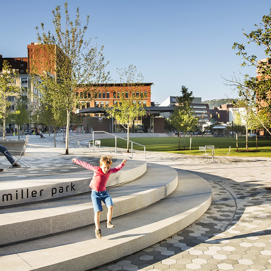 picture of large park with child jump down stair platforms
