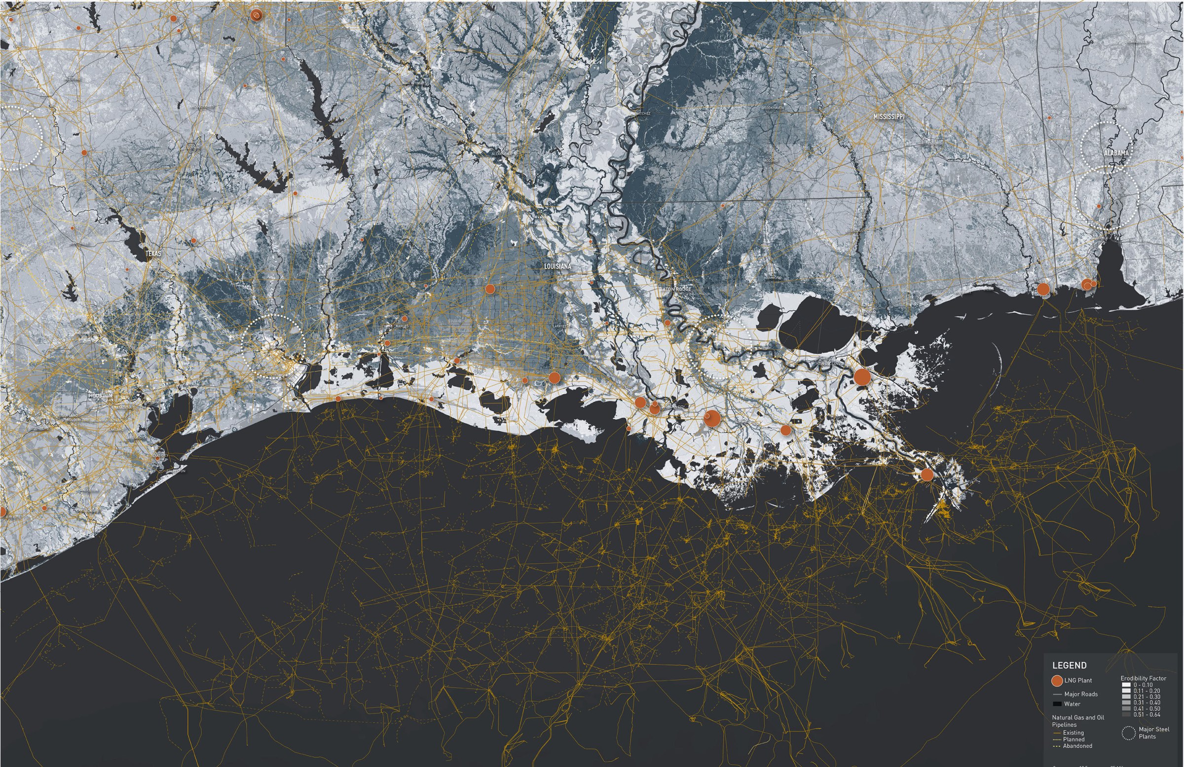 Map of Louisana's coast 