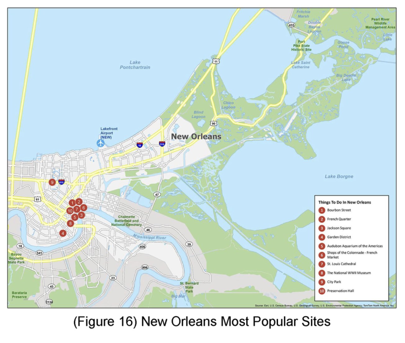 Map of Popular Sites in New Orleans