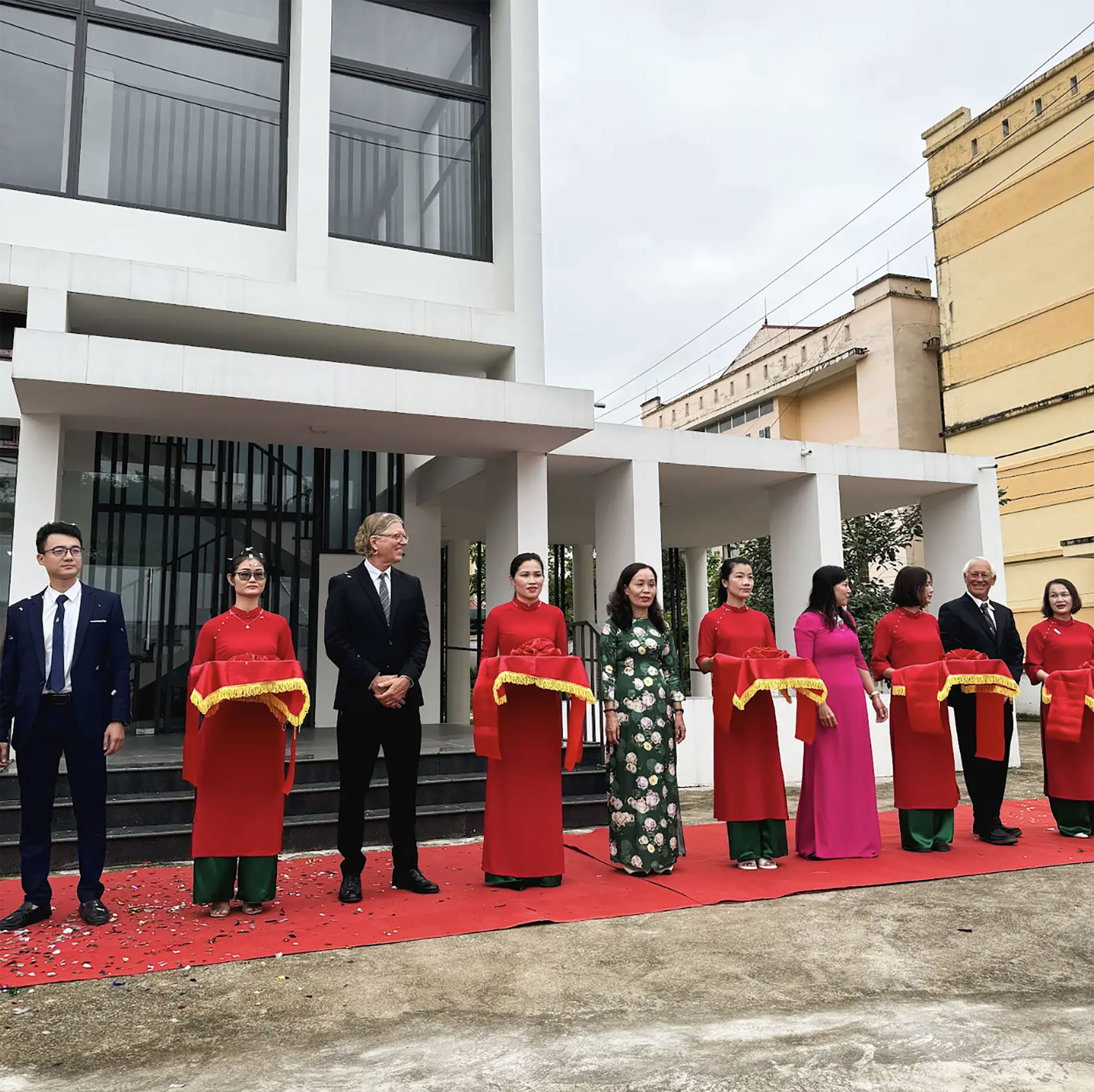 Red carpet outside the medical center in Cao Bang, Vietnam.