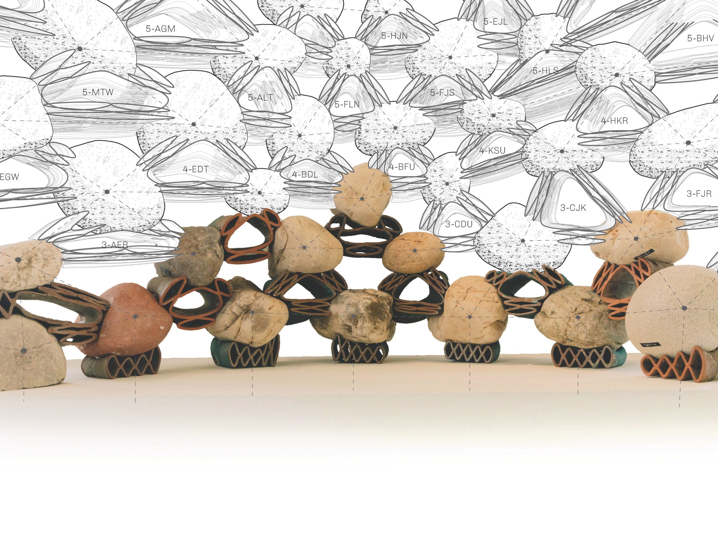 Image of materials used in research project "Stone Stitching: 3D Scanning, Additive Manufacturing, and Composite Masonry Tectonics.”