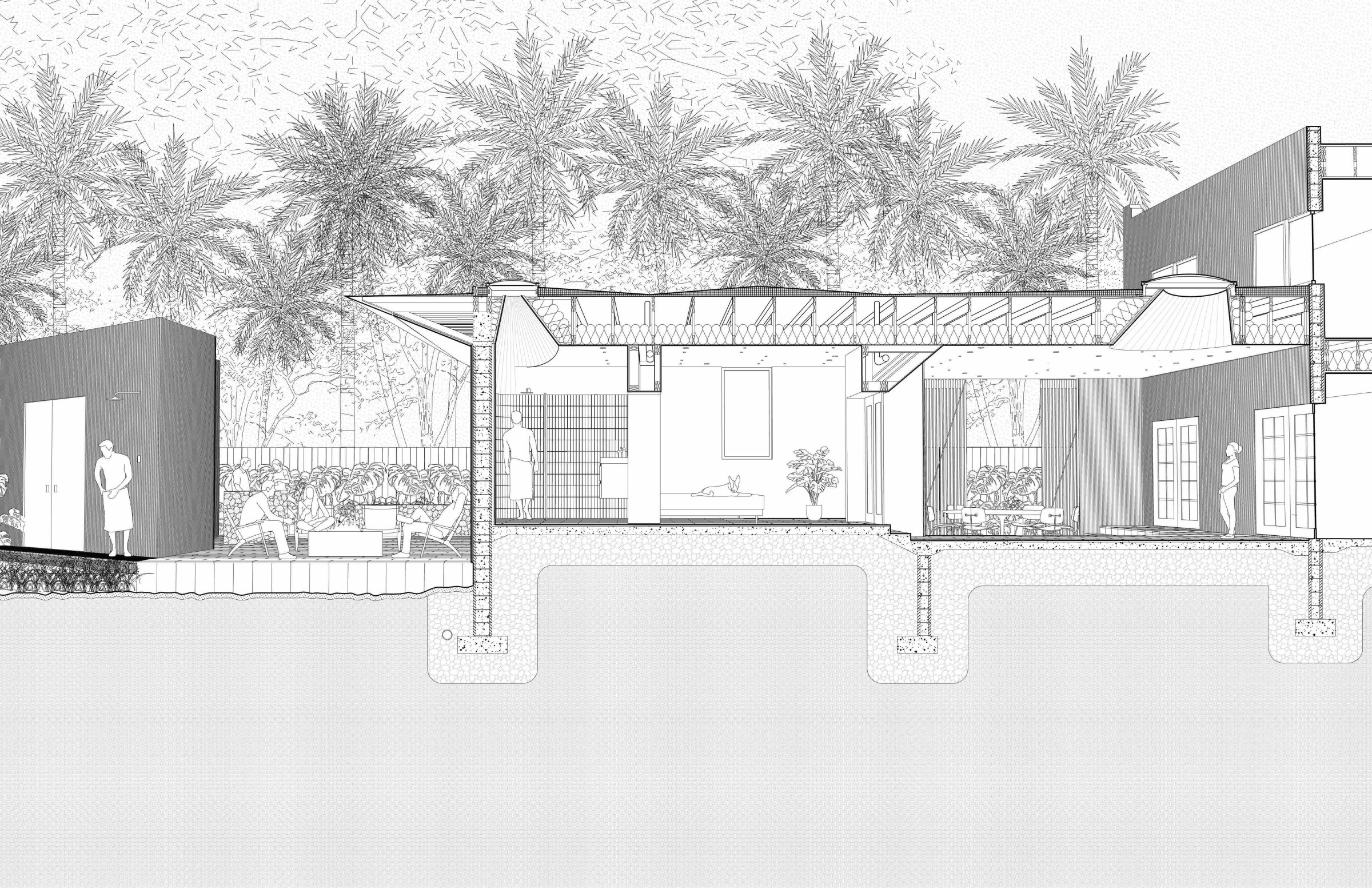 Exterior diagram of AIA winner by Atelier Mey detailing porch