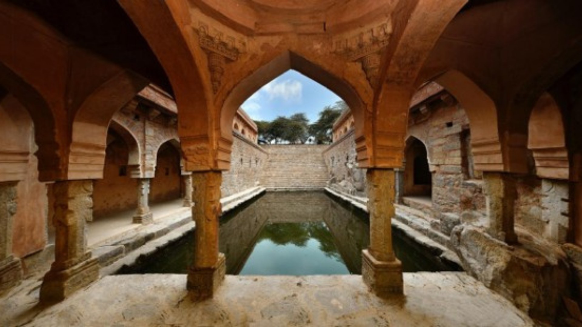view from inside Rajon Ki Baoli in India.