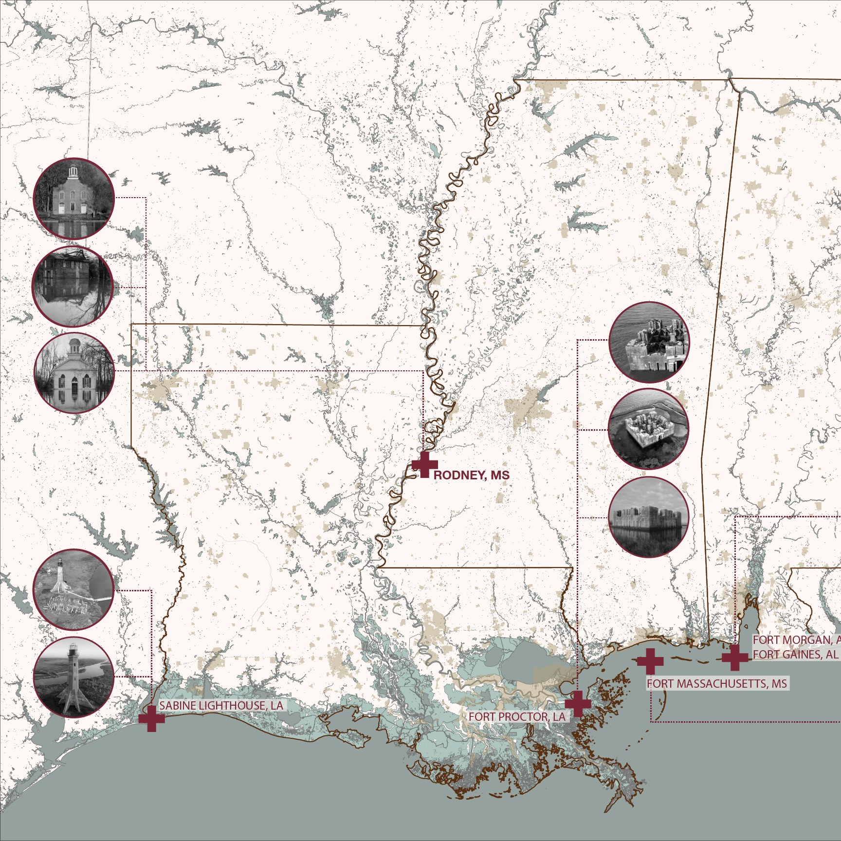 graphic map of gulf coast below Louisiana